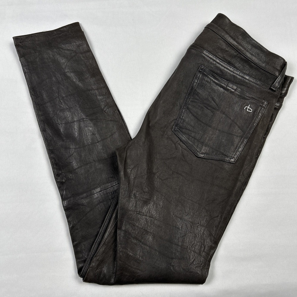 Rag & Bone Jeans Sz 29 Skinny Lamb Leather Washed Charcoal Gray Pants W1602L035
